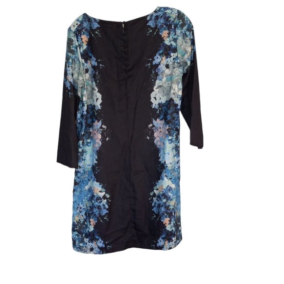 NEW H&M Blue Floral Shift Dress Size 6 S/M 3/4 Sleeve Button Vertical Design - Picture 2 of 9
